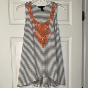 Zara Striped Tank with Vibrant Orange Detail